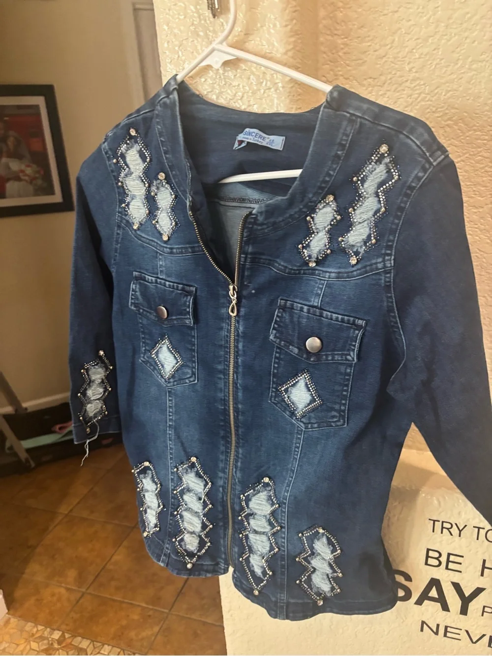 jcBlue Denim' Jacket with Beaded Patchwork